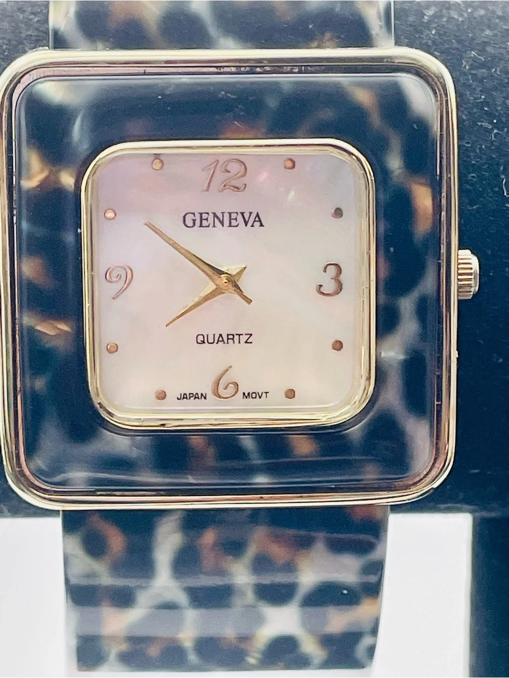 Geneva Leopard Square Face Watch with Gold Trim